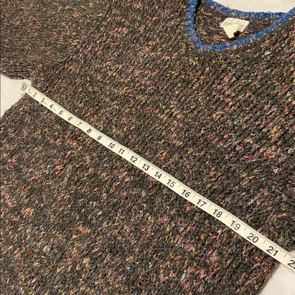 MODA INTERNATIONAL chunky knit V-neck multi-colored contrasting trim Large - Picture 8 of 8